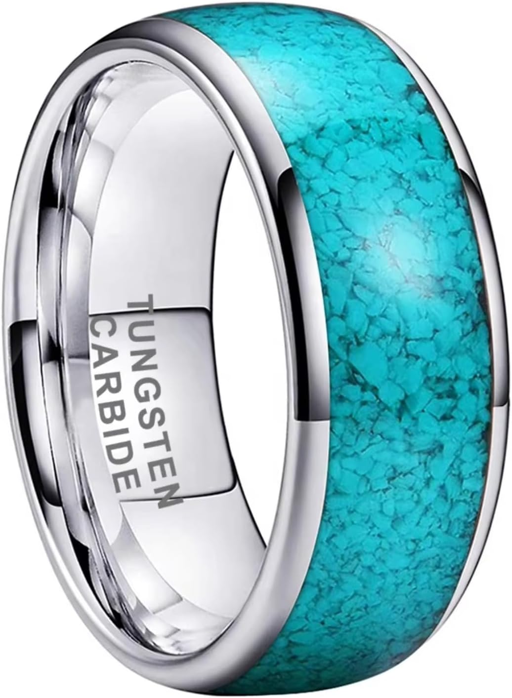 Jewelry 8mm Tungsten Ring for Men Women Crushed Turquoise Inlay Jewelry Engagement Wedding Band