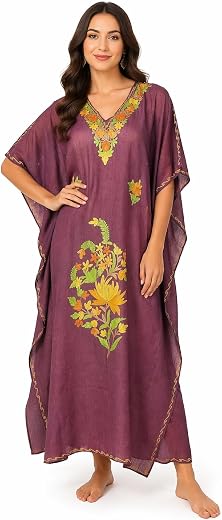 Kaftan with aari work for women, kashmiri traditional Aari embroidered crush cotton kaftan with front and back work (free ...