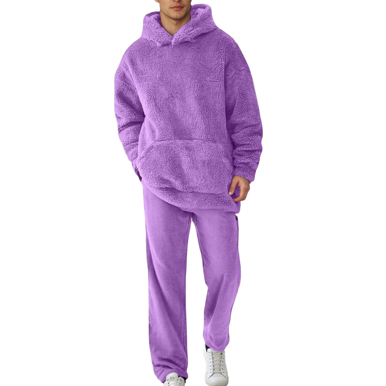 Generisch Chándal de forro polar cálido para hombre con capucha para correr, informal, conjunto de ropa de salón con bolsillos, ajuste suave y cómodo para el día a día, ocio en invierno