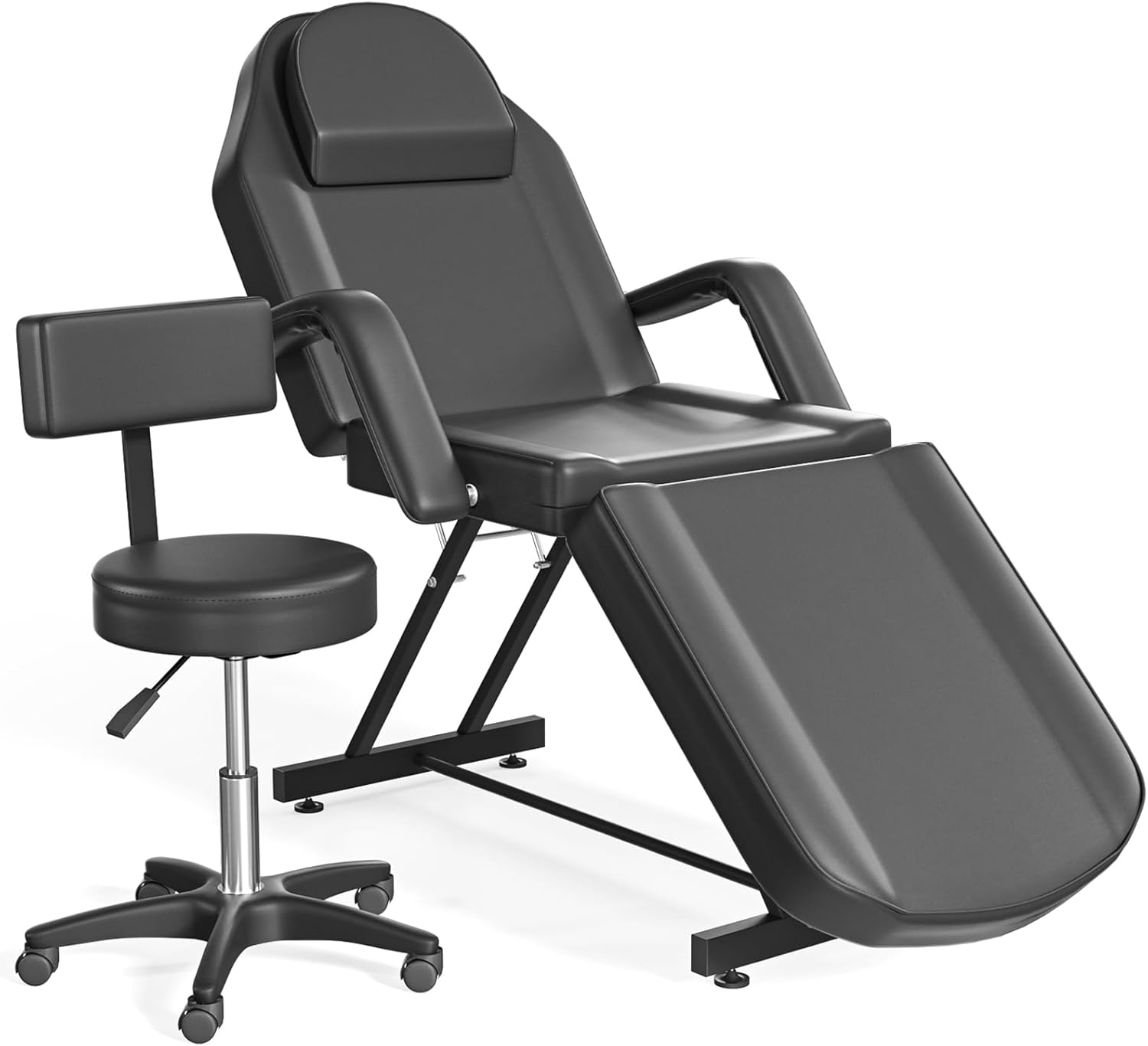 Facial Bed for Esthetician Adjustable Tattoo Chair Professional Spa Chair Multipurpose Massage Table Waterproof Leather Lash Bed Hold Up to 440lbs, Black