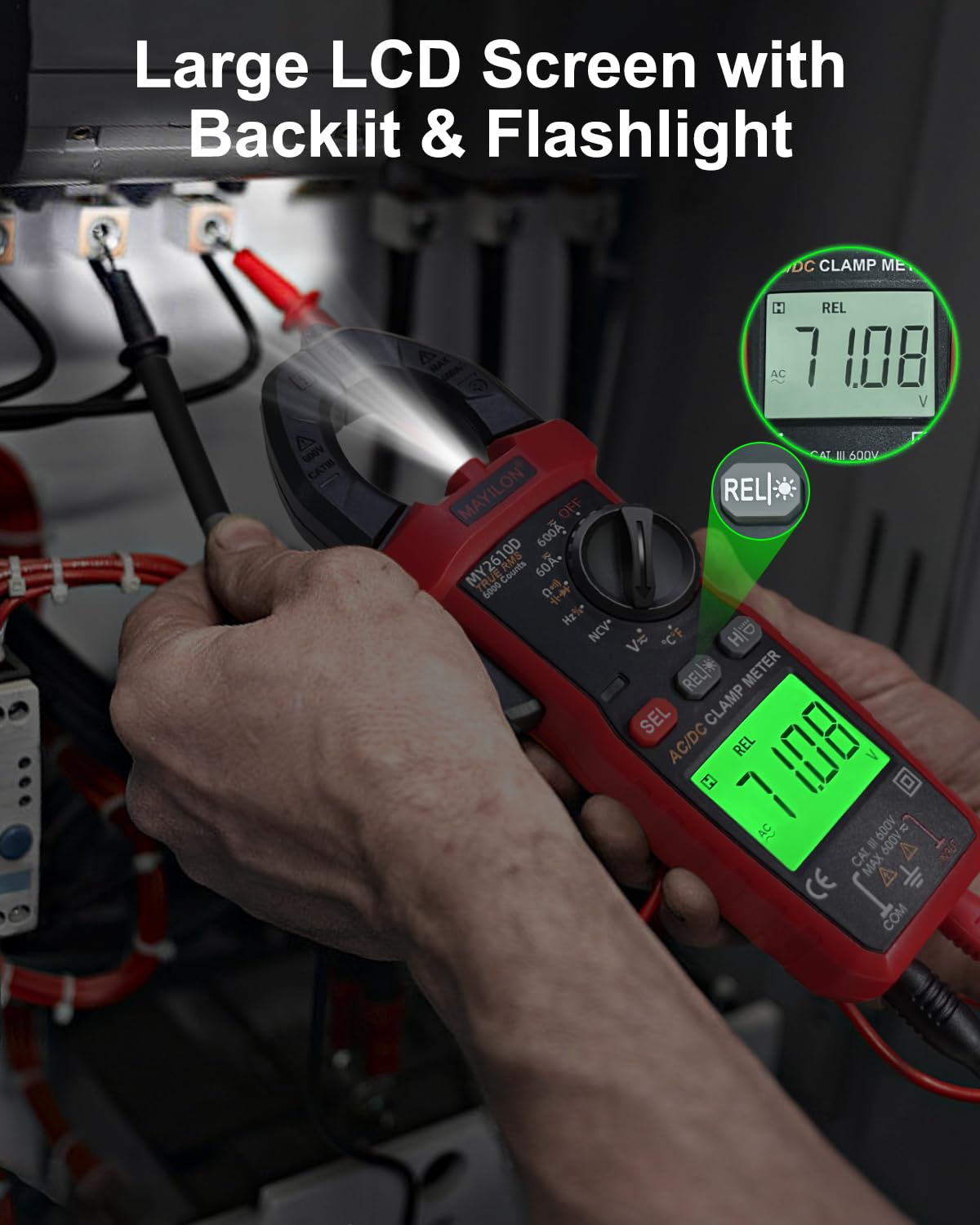 Digital Clamp Meter, Multimeter TRMS 6000 Counts Amp Volt Meter Auto-ranging Measures AC/DC Voltage, AC/DC Current Capacitance NCV Frequency Live Wire Resistance Diode Temperature Continuity MY2610D