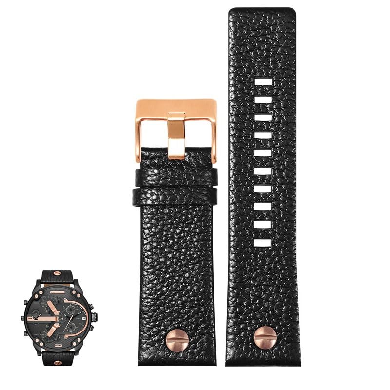 Bracelet de montre cuir Diesel DZ7395 chaîne grain litchi Black 28mm