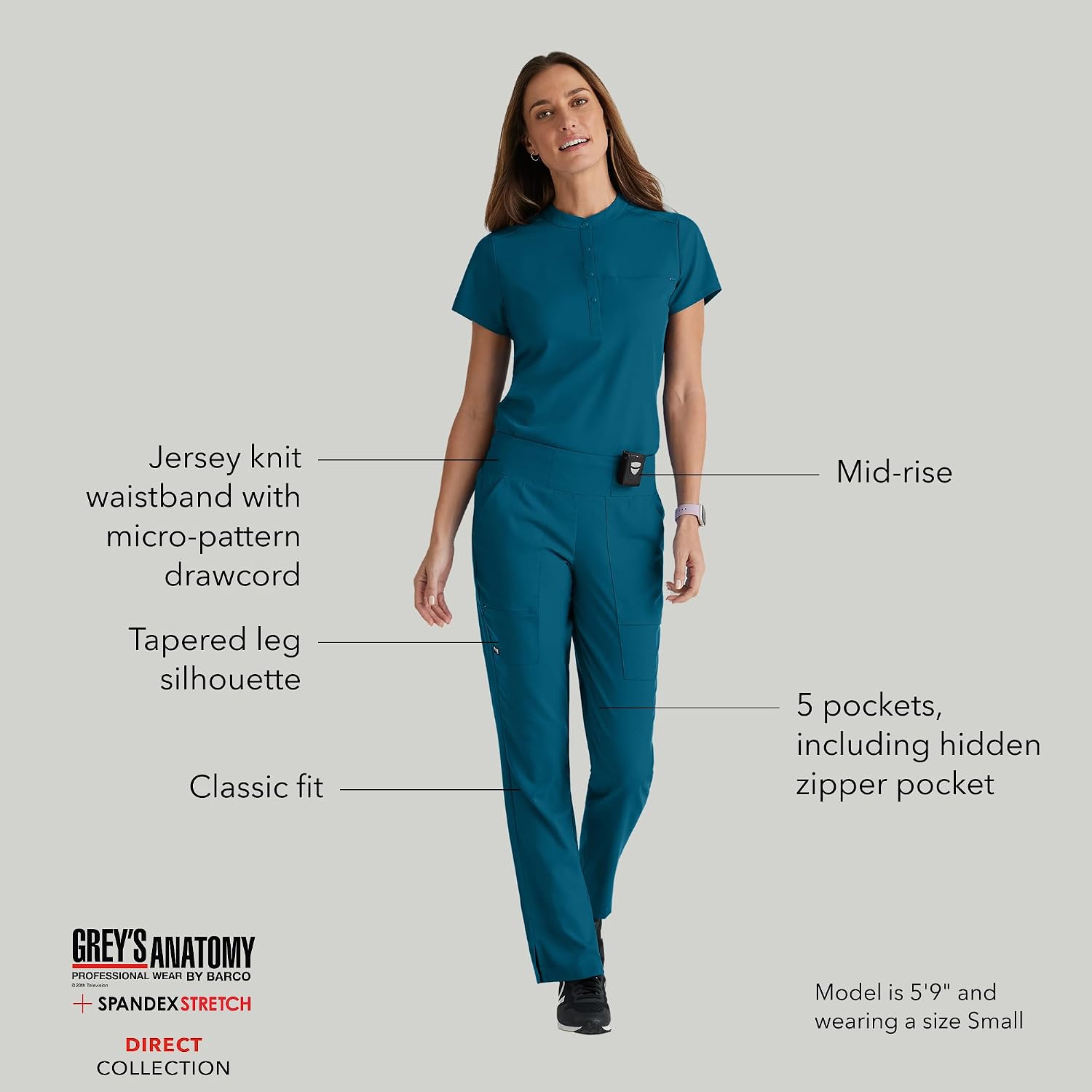 BARCO Grey's Anatomy Spandex Stretch Direct - Relay Scrub Pant for Women, Tapered Women's Scrub Pant