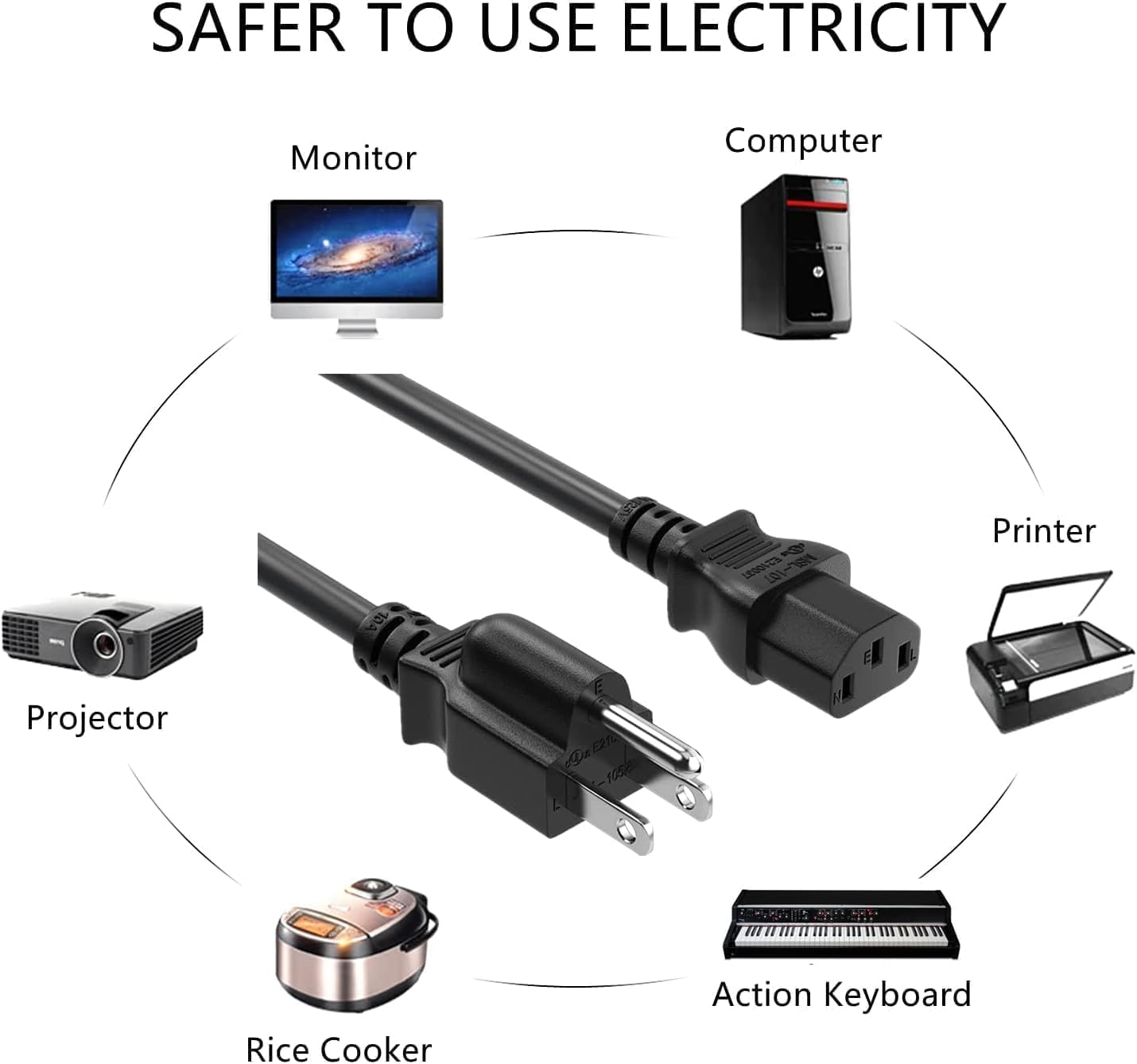 Amazon.com: PowerHOOD 3ft 3 Prong Power Cord AC Charger Cable