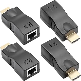 DKARDU HDMI to RJ45 Extender Network Repeater Converter Extender Over Cat 5e/6 1080p up to 30m Cable Extender Included Transmitter & Receiver for HDTV PS4 STB DVD 2K, 4 PCS