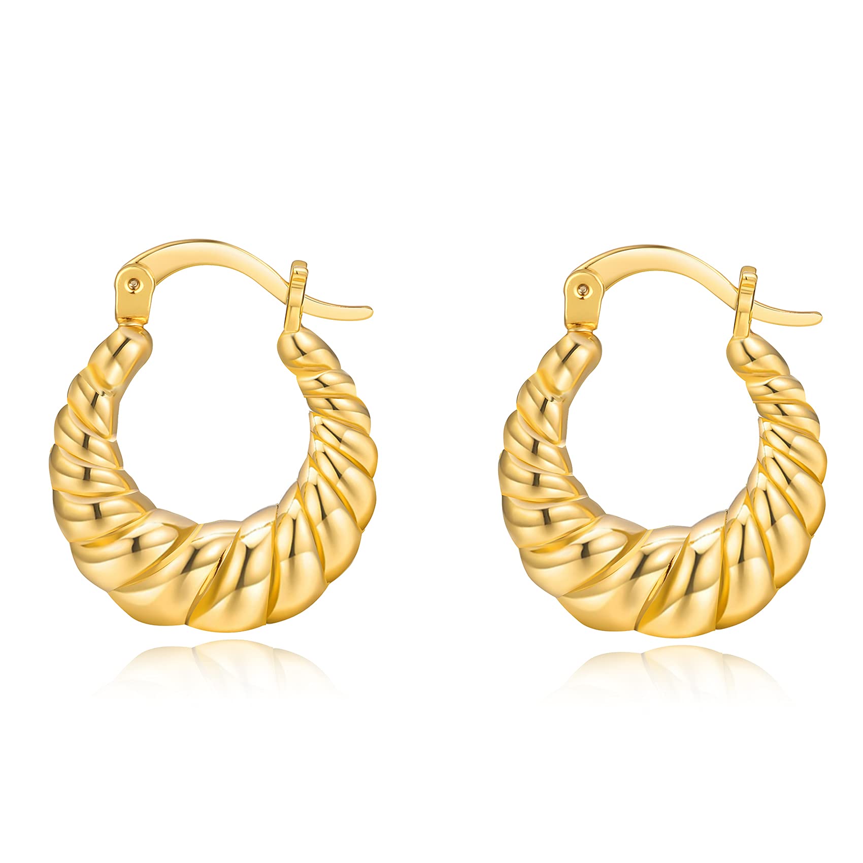 Chunky Gold Hoop Earrings for Women, 18k Hypoallergenic Women's Small Croissant Earrings 18MM 20MM 25MM