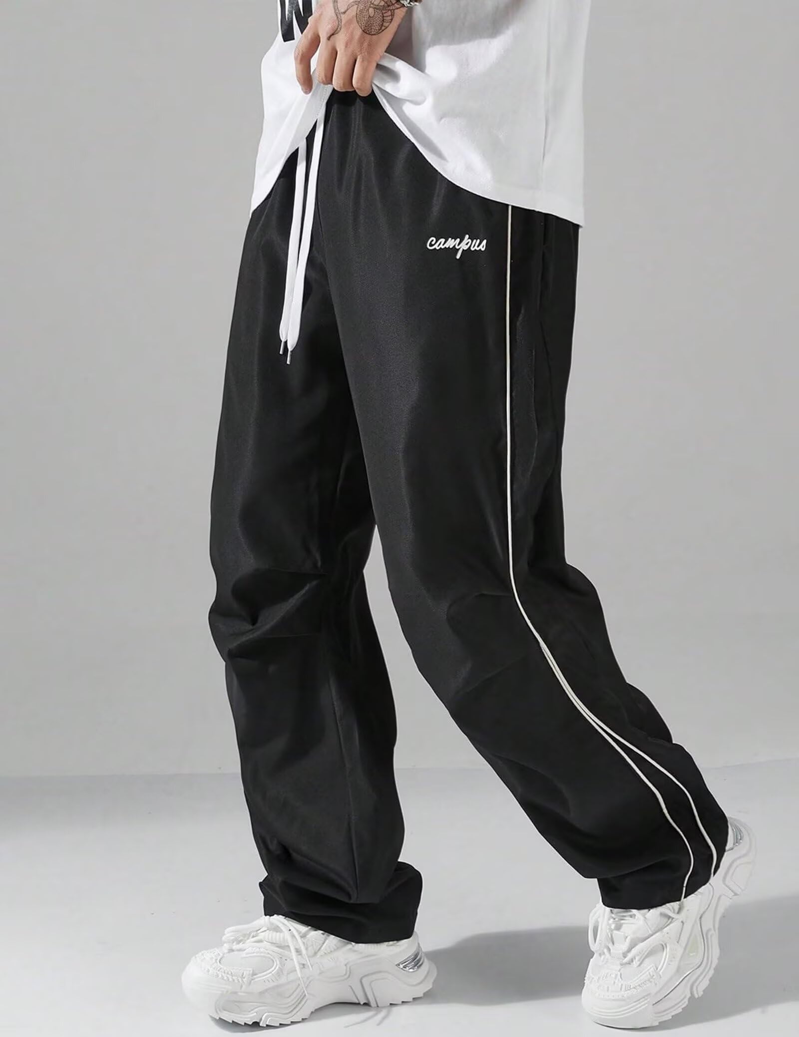 FCOOLYEET Y2k Herren-Trainingshose mit Kordelzug, leicht, weites Bein, coole Fallschirmhose, Streetwear