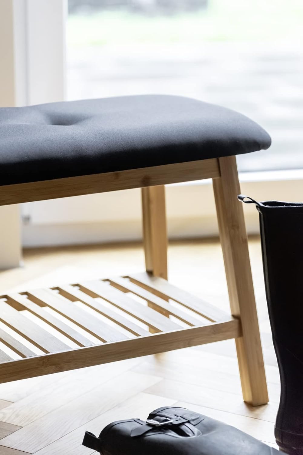 WENKO Ecori Bamboo Bench with shoes on shelf