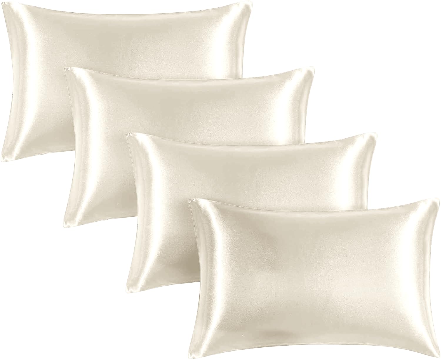 Moonlight Bedding Ivory Satin Pillow Cases 4 Pack – Soft & Smooth Feels Like Silk Pillowcases for Hair and Skin Care Standard Size Pillow Covers
