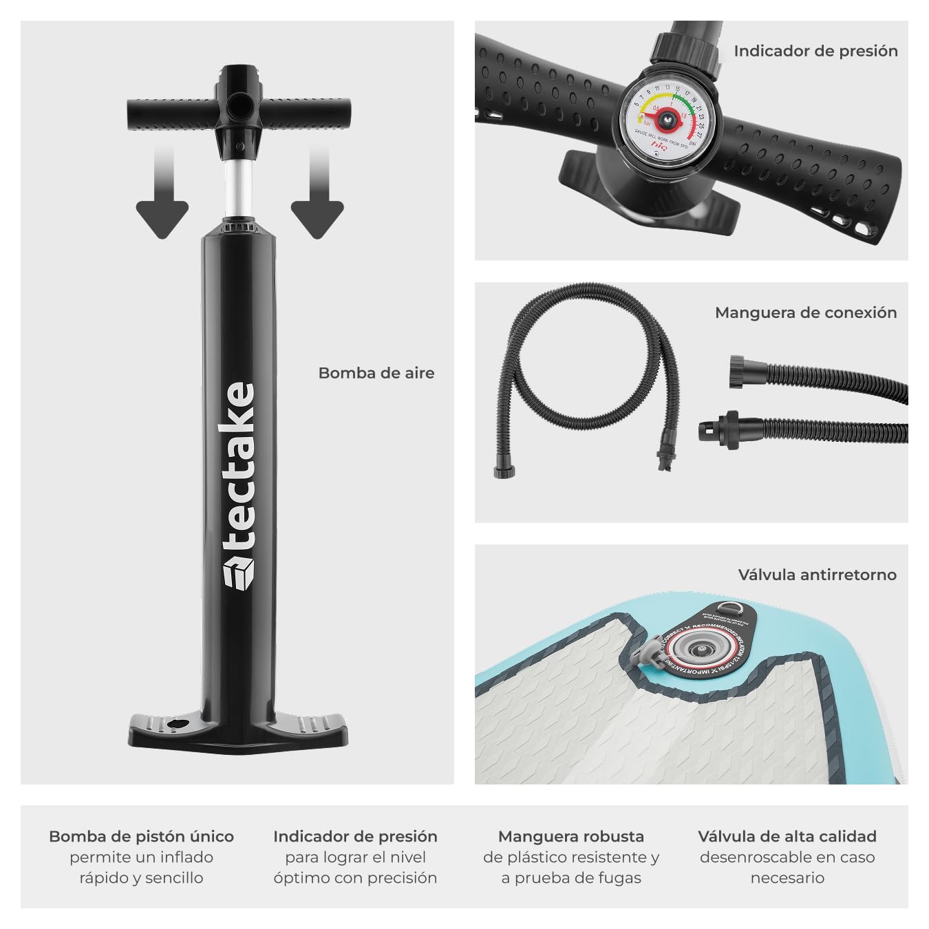 tectake® Tabla de Paddle Surf Hinchable, Incluye Remo 2 en 1, Asiento Incorporado de Kayak, Sup Hinchable, Bomba de Aire, Mochila Remo Doble y 3 Aletas, Tabla Hinchable, Carga Máx: 200kg