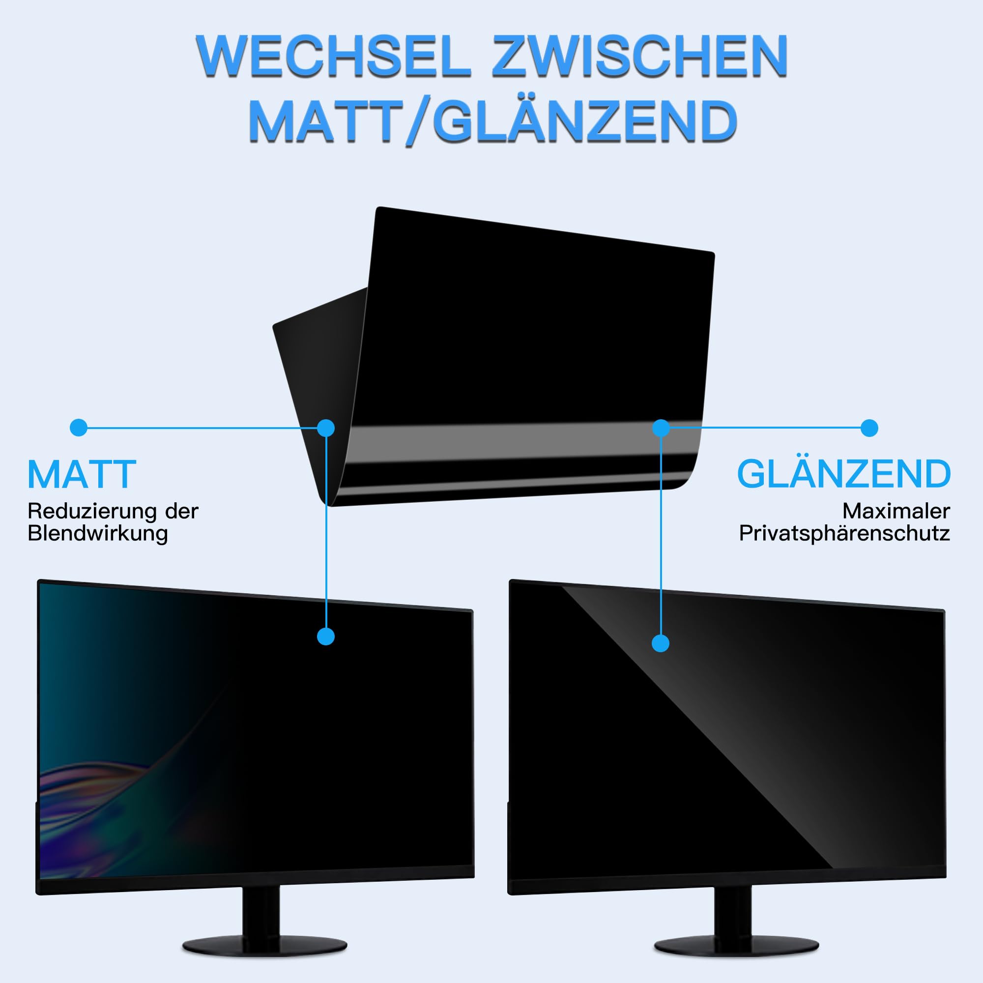ZOEGAA Blickschutzfolie 24 zoll 16:9 für Monitor, Anti-Blaulicht 24" Sichtschutzfolie Bildschirm, Blendschutz Sichtschutz Monitor, Abnehmbar Computer Privacy Screen für HP Lenovo Dell Samsung Asus