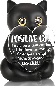 THRXOBN Desk Buddy Cat Figurine with Encouraging Messages, Uplifting Gift for Coworkers, Friends, Cute Animal Statue for Workspaces, Motivational Office Decor for Daily Inspiration, WMS9