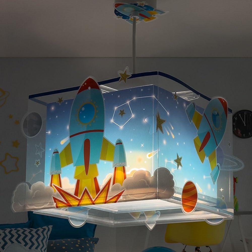 Dalber Lampada da soffitto a sospensione per bambini Rocket Razzo Spaziale Sistema solare