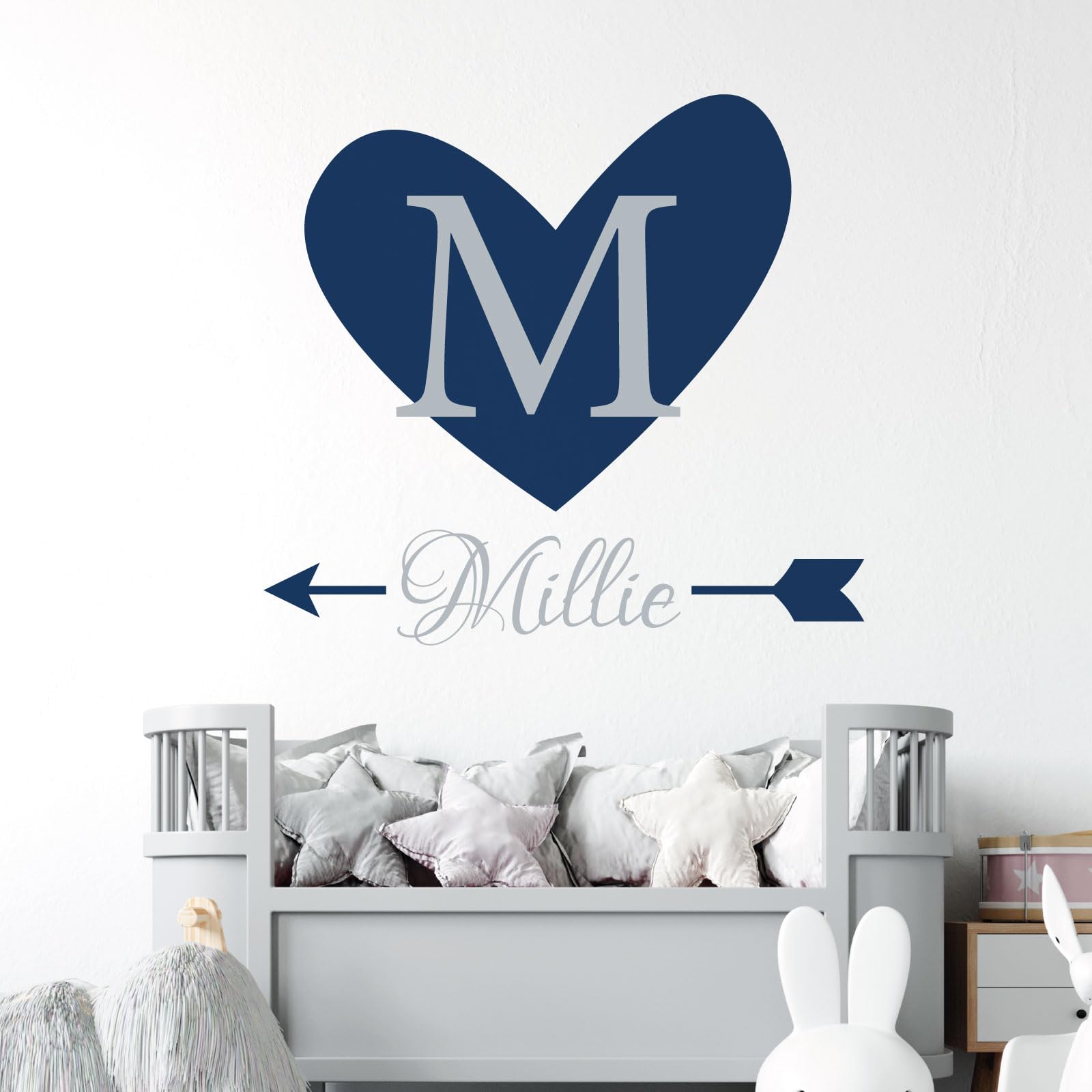 Heart & Arrow - Personalised Name, Initial Letter, Children Nursery Bedroom Decal Wall Sticker [Medium] [Ultramarine]