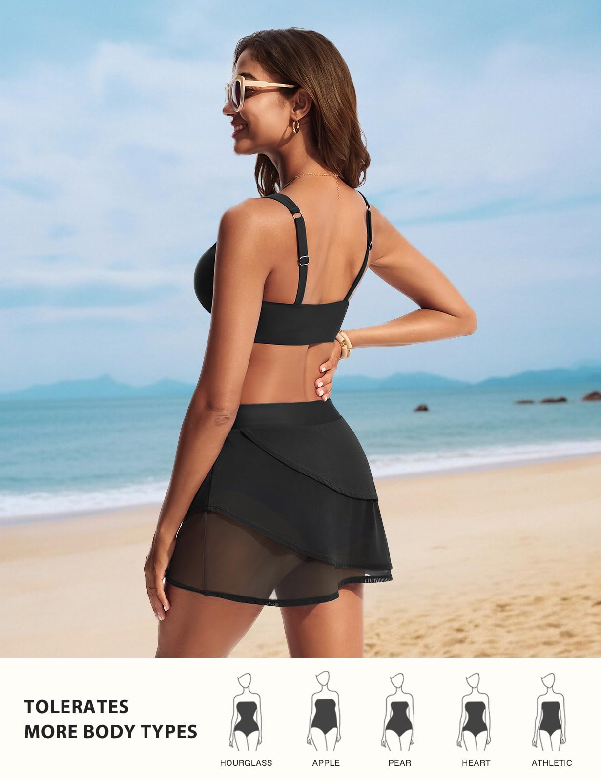 Hanna Nikole Bikini Damen Set,Badeanzug Damen Bauchweg,Push up Hochtailliert Bikinirock, Sexy Zweiteiliger Badeanzug aus Mesh mit V-Ausschnit