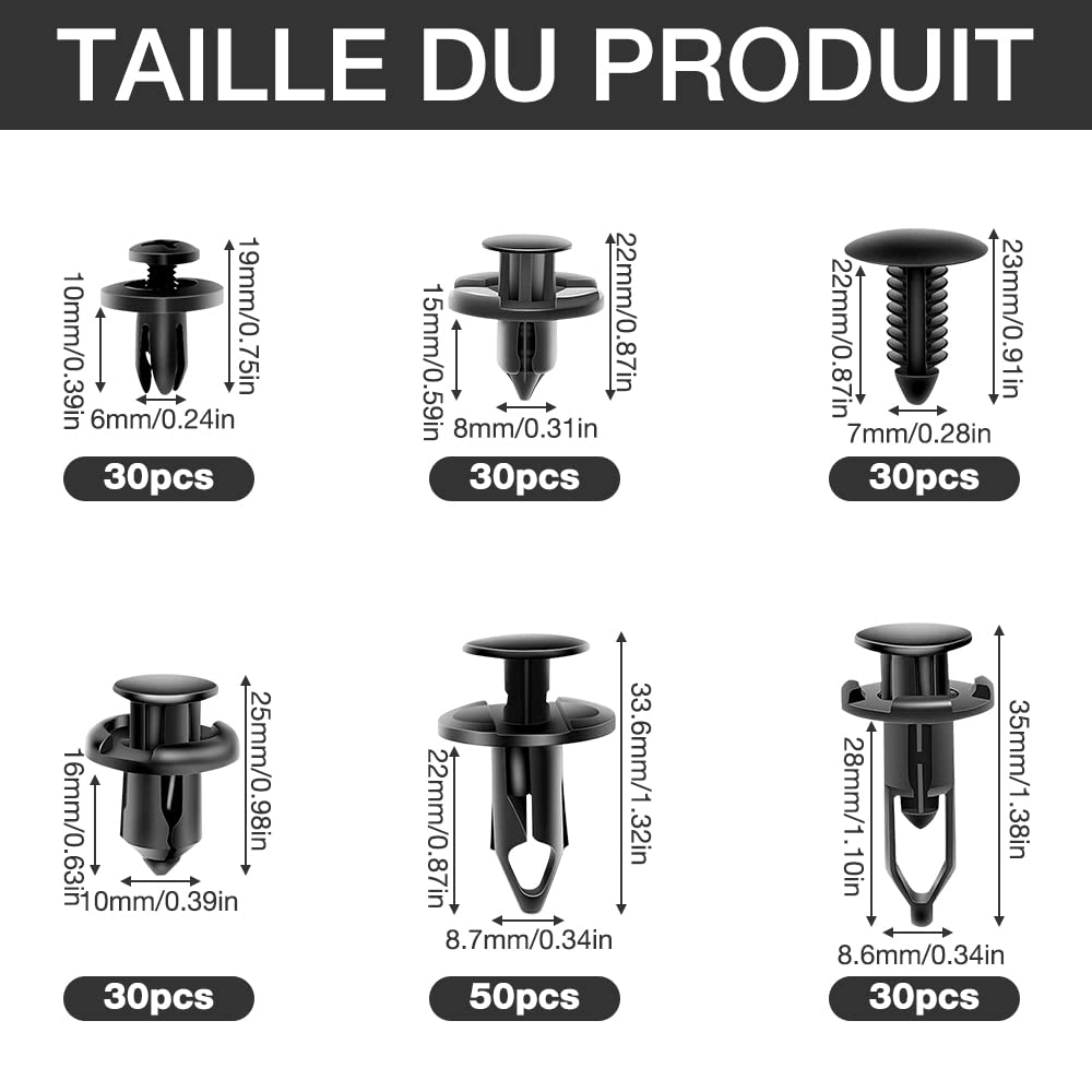 190 Clip Di Fissaggio Auto - 6 Dimensioni (6-10mm) Con 5 Strumenti Di Smontaggio, Per Pannelli E Paraurti