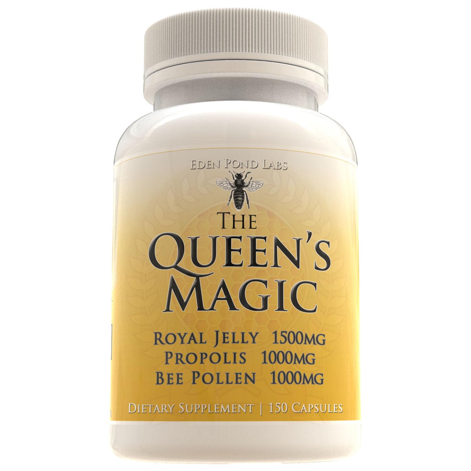 Queen's Magic Bee Pollen (Royal Jelly 1500mg, Propolis 1000mg, Beepollen 750mg) in 3 Daily Capsules, 120 Count