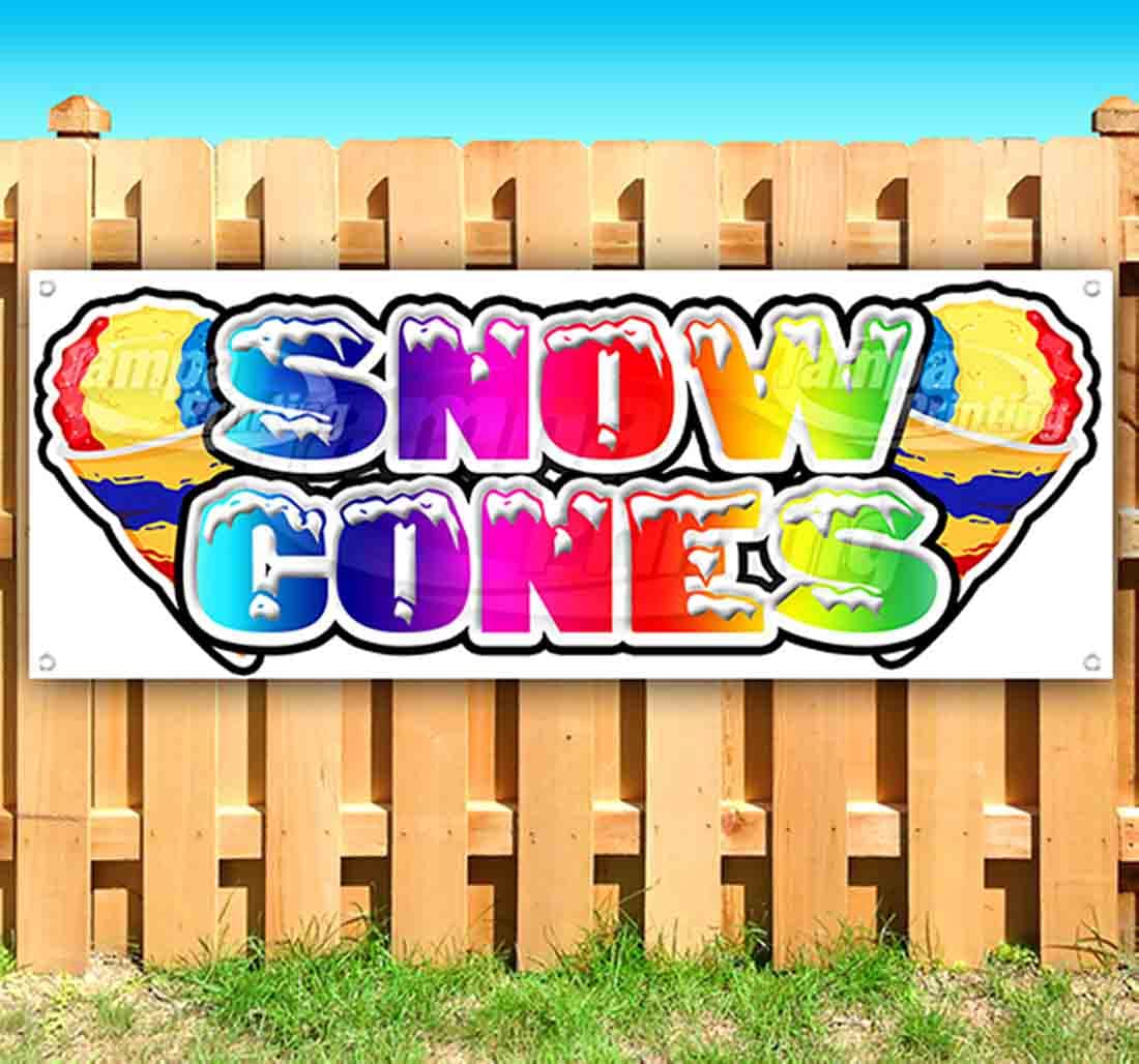 Snow Cone Banner 13 oz | Non-Fabric | Heavy-Duty Vinyl Single-Sided With Metal Grommets