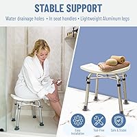 Vista 3 de Dr. Kay's Silla de ducha ajustable para ducha interior con soportes únicos de barra transversal resistente, taburete de ducha para la bañera