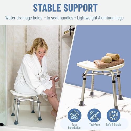 Miniatura 4 de Dr. Kay's Silla de ducha ajustable para ducha interior con soportes únicos de barra transversal resistente, taburete de ducha para la bañera