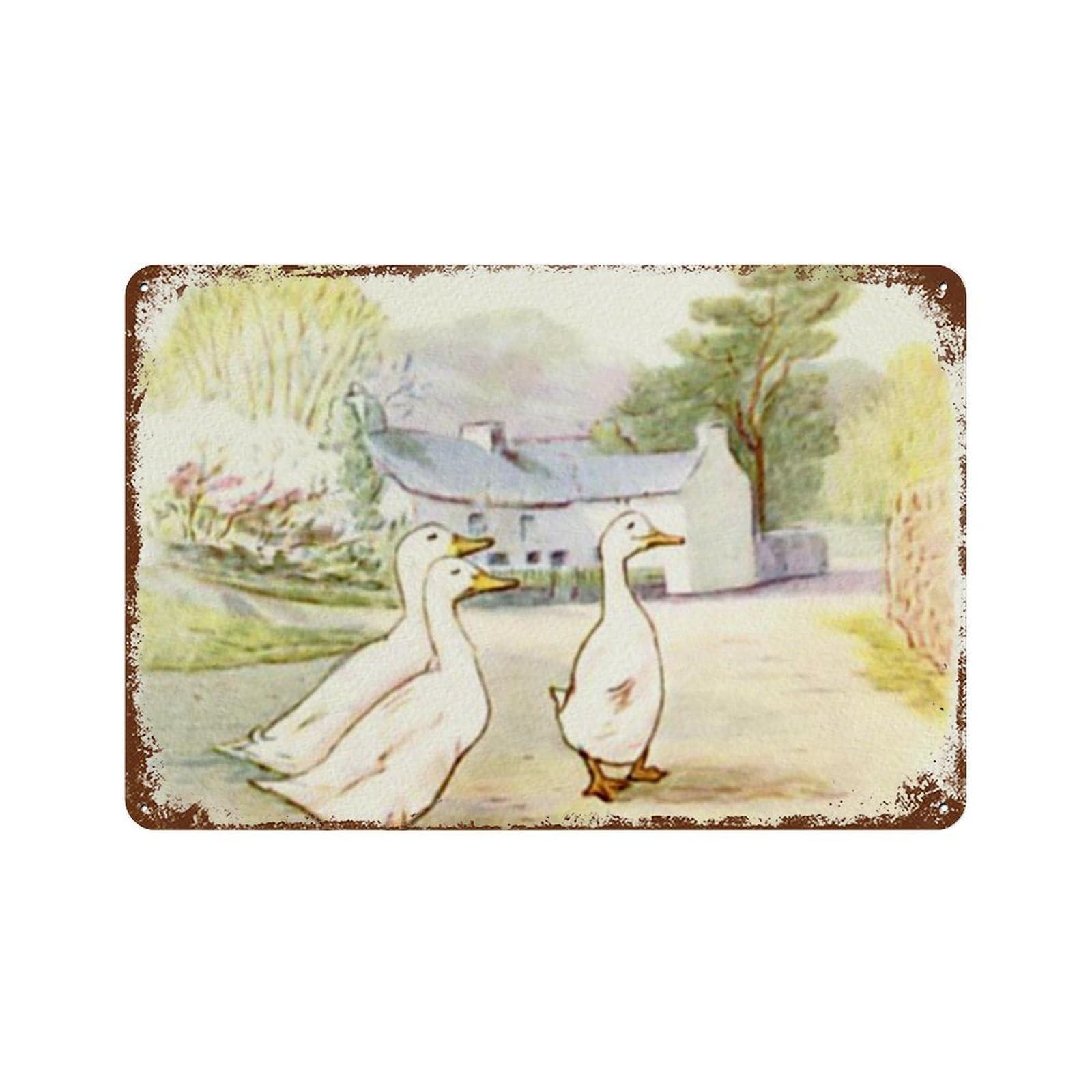 xiaoxiaoshen Duck Illustration Watercolor Vintage Farmhouse Nursery Wall Decor Art Metal Tin Poster Modern Home Decor Art Home Bar Shop Decorations Vintage Sign 20x30cm