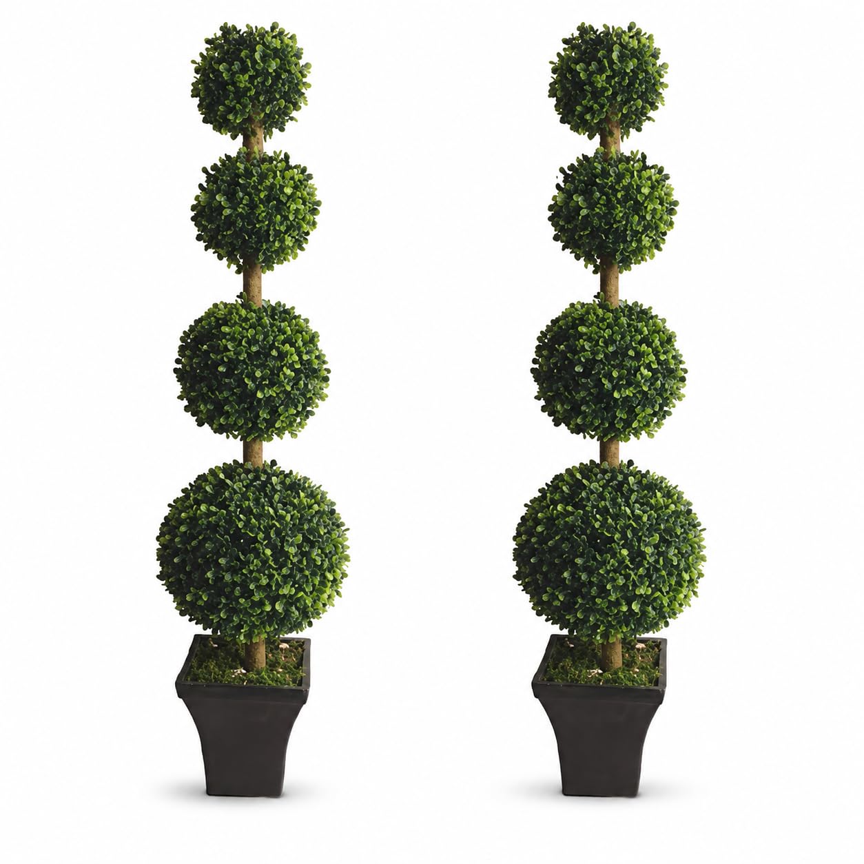 Artificial Boxwood Topiary Trees Pair 90cm (3ft) – Set of 2 Four Ball Spiral Topiary Trees in Weighted Pots – UV Resistant Outdoor Fake Bay Trees for Front Door, Patio & Wedding Décor