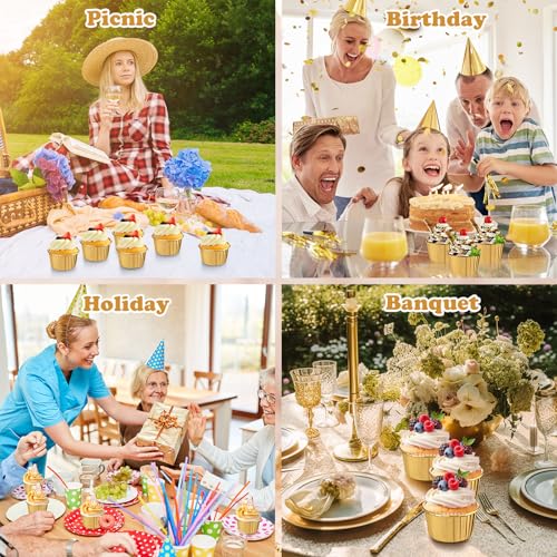 Image of 50 Pack Gold Cupcake Liners Bulk Disposable Foil Muffin Cup