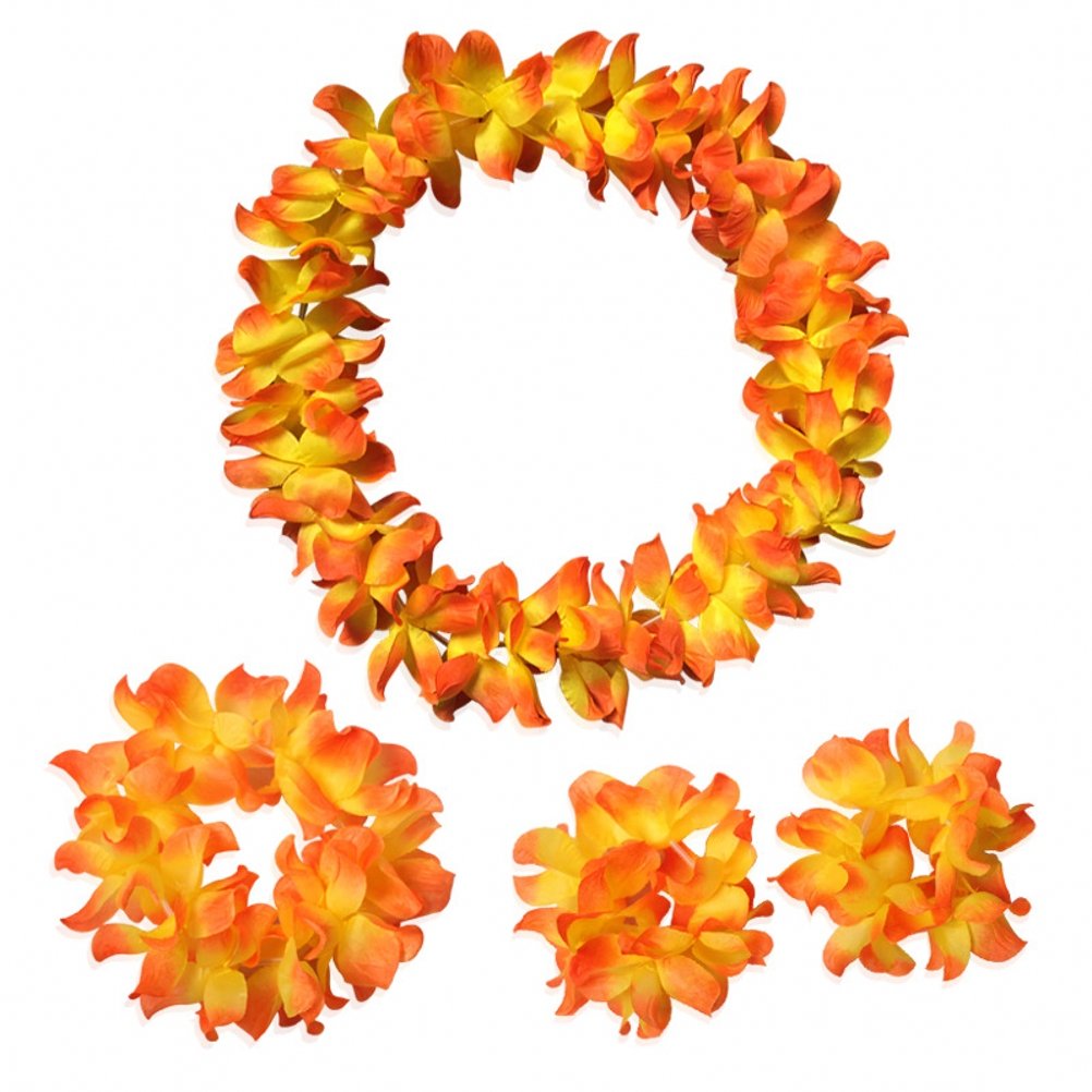 CISMARKHawaiian Luau flower Leis Jumbo necklace bracelets headband set