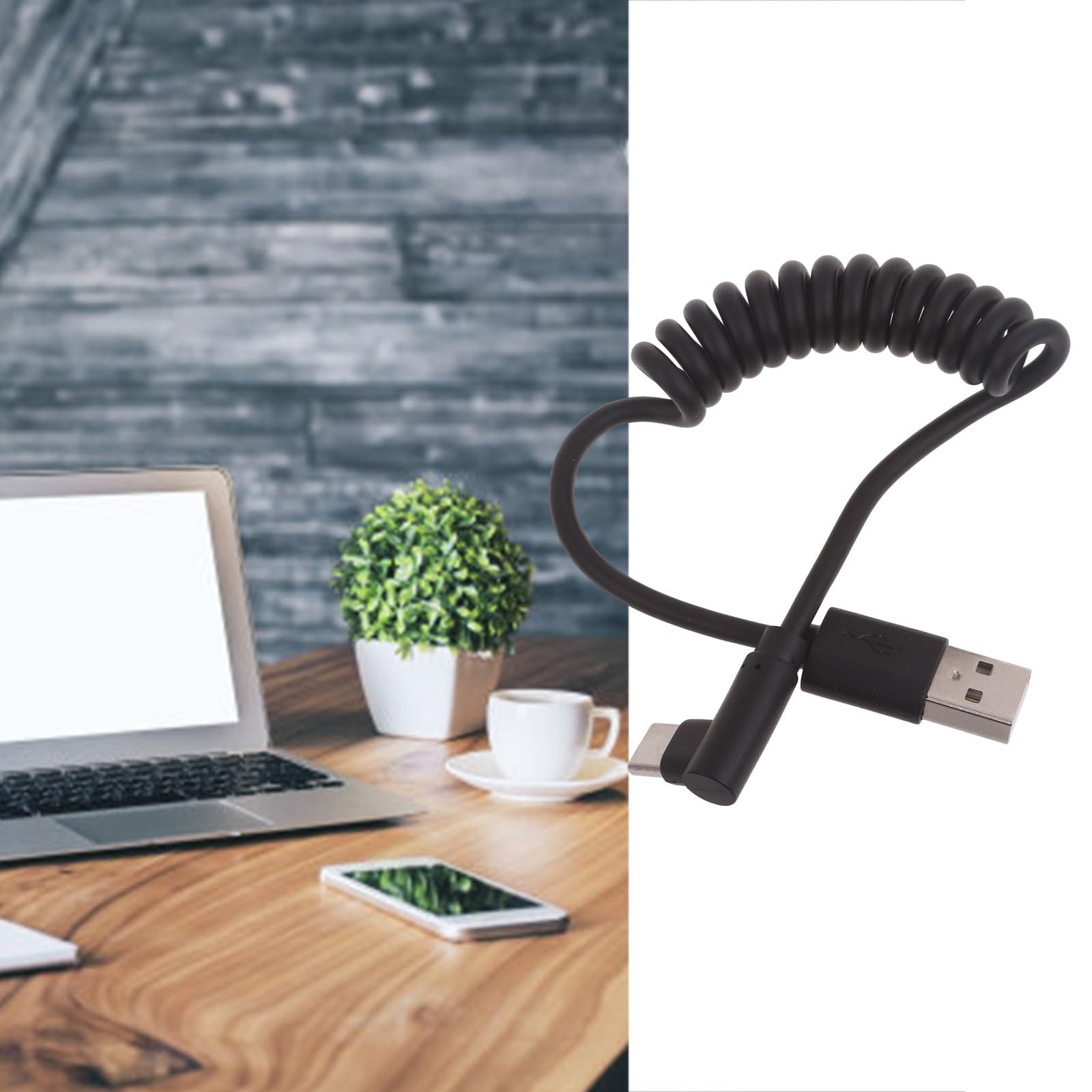 Bottone Cavo USB a spirale tipo C angolato da USB C a USB2.0, cavo di prolunga USB C a 90 gradi, adattatore per sincronizzazione dati