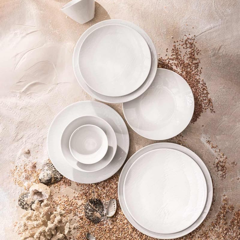 DEGRENNE Rivage Round Dessert Plate - White Porcelain Plate for Appetizers, Pasta, Salad & Dessert, Serving Dish, Modern Dinnerware, Made in France - 9.5”