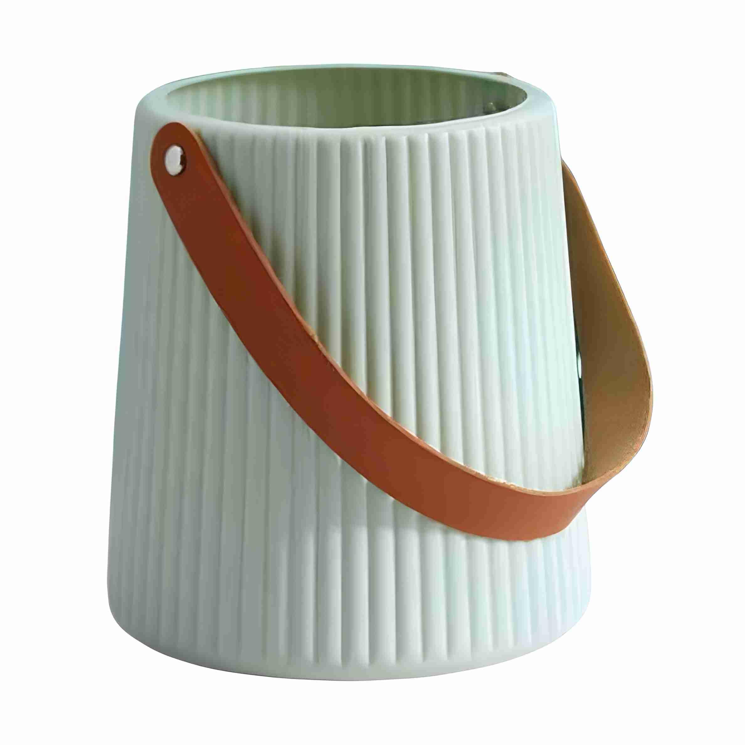 oddpod™ Nordic Plastic Decoration Vase/Planter with Faux Leather Handle/Table-top Flower Showcase Bucket for Home, Office, Wedding, Hotel & Party Hall - Pastel Green-picture-22