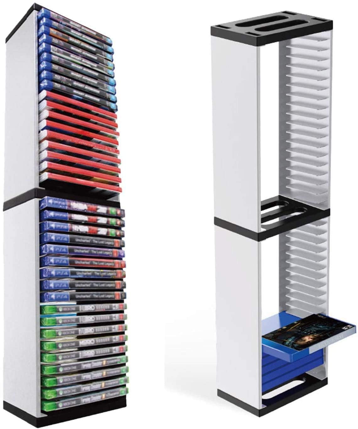 Torre de almacenamiento de videojuegos, organizador para PS5, capacidad para múltiples juegos, diseño compacto para un fácil acceso, ideal para jugadores y organización de sala de juegos