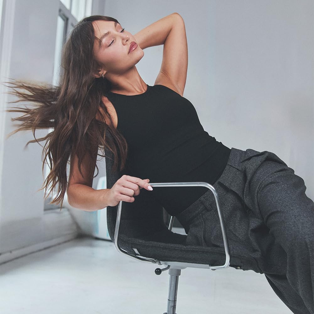 Klassy Network Loose High Neck Brami Tank-Top for Women - Built-in Bra Racerback Full Length Tank with Straps - Image 8