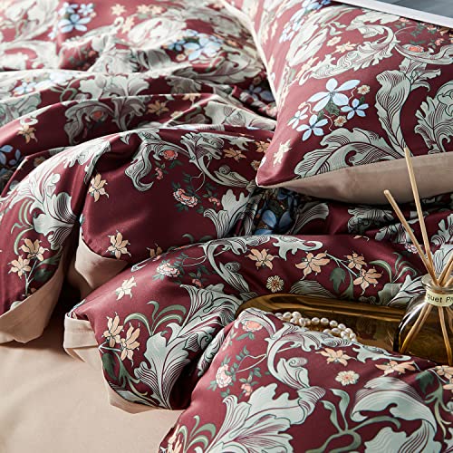 Oranfran Red Floral Duvet Cover Set,5 Pcs Colorful Blossom Print Comforter Covers Set,King Duvet Cover,Soft Bedding Set,Reversible Design(Summer,King/California King) #TOP4