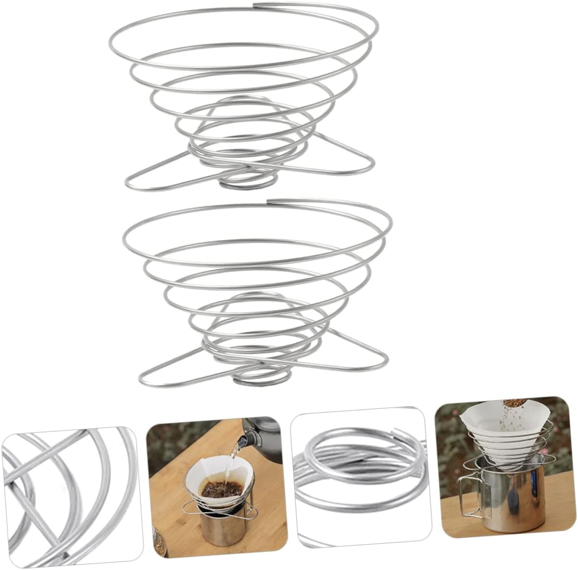 2pcs Stainless Steel Coffee Filter Cup Reusable Dripper Compact Funnel Household Dripper Cone Holder for Coffee Filters