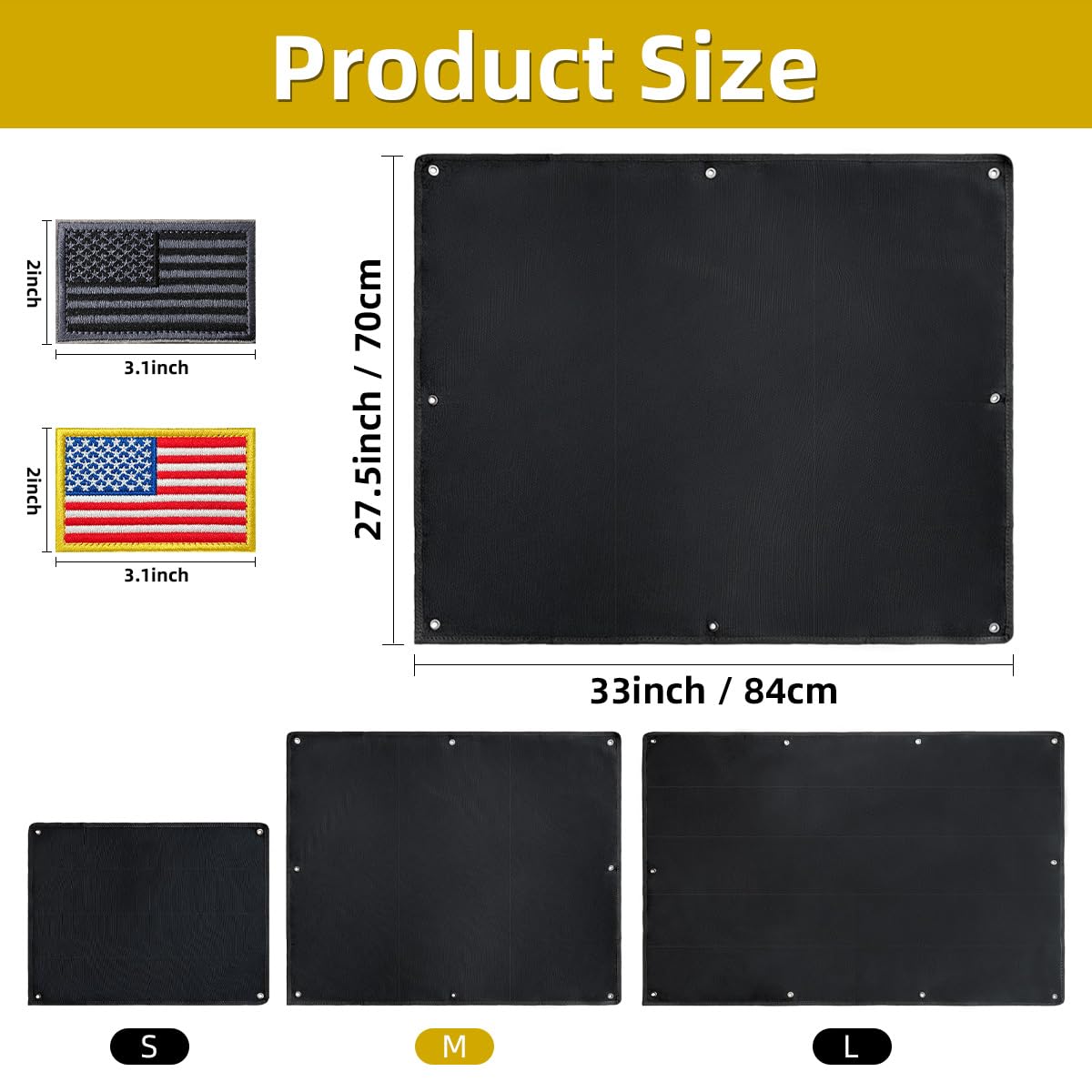 ZESION Black Tactical Patch Wall Board,Collapsible Tactical Patch Display, Hook and Loop Military Patches Holder (27.5