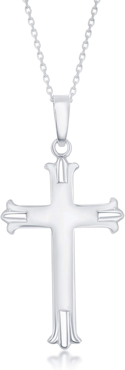 Sterling Silver Matte Confirmation/First Communion Cross Pendant Necklace