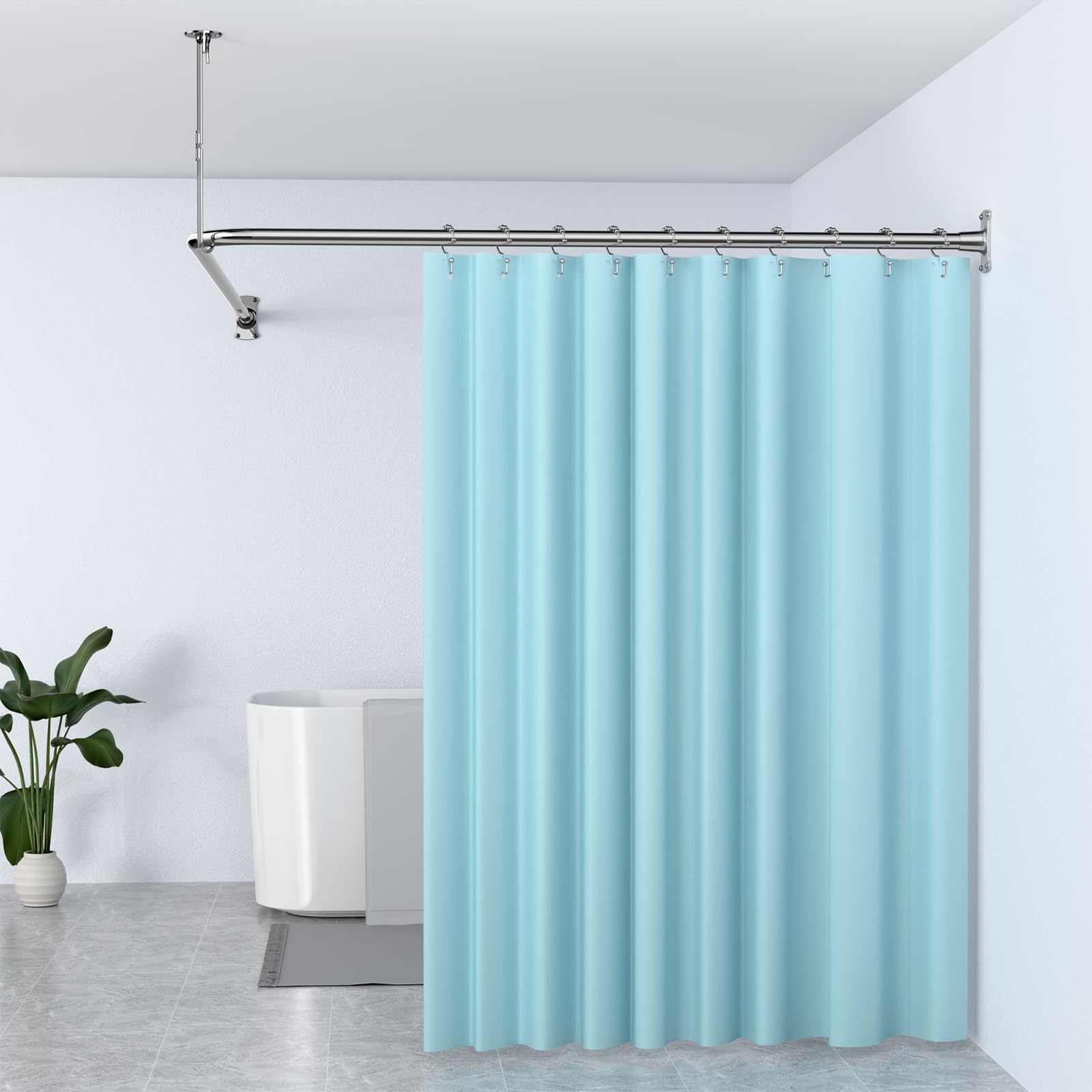 KULACO Duschvorhangstange L Form, Verstellbare Duschstange Ecke aus SUS304 Edelstahl, Stabil Duschvorhangschiene 100-120x100-190cm, Duschvorhangwinkelstangen Inkl. 16 Duschvorhangringe für Badewanne