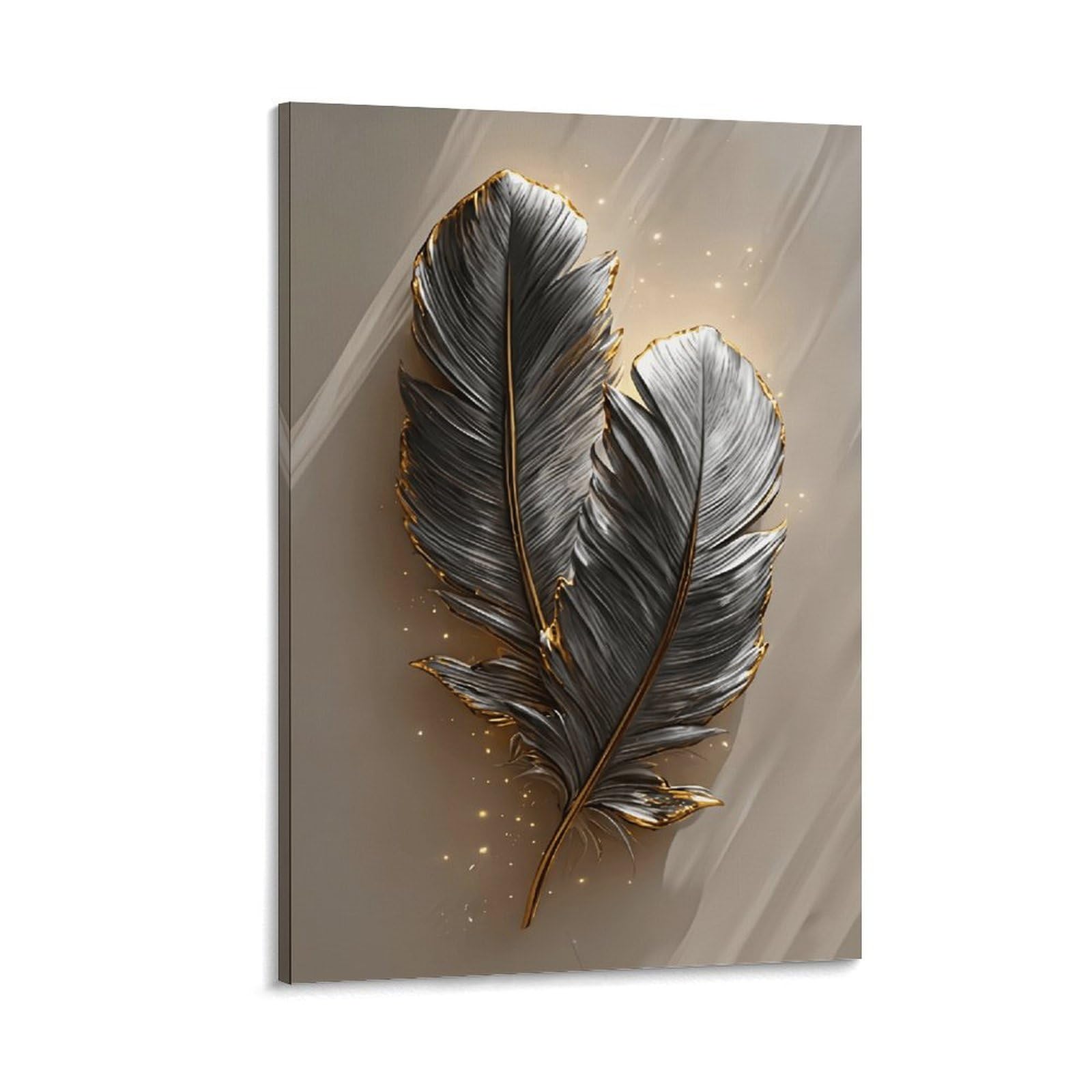 XPASHIQWC Black & Gold Feathers Poster Artwork Giclee Canvas Prints Modern Wall Art Picture Wall Hanging for Living Room Home Decorations 20x30inch(50x75cm)