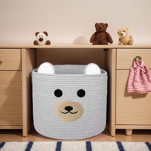 Miniatura 8 de Cestas de ropa sucia con asas, cesta decorativa para sala de estar, cesta de almacenamiento tejida para juguetes, almohadas, mantas y ropa (gris,