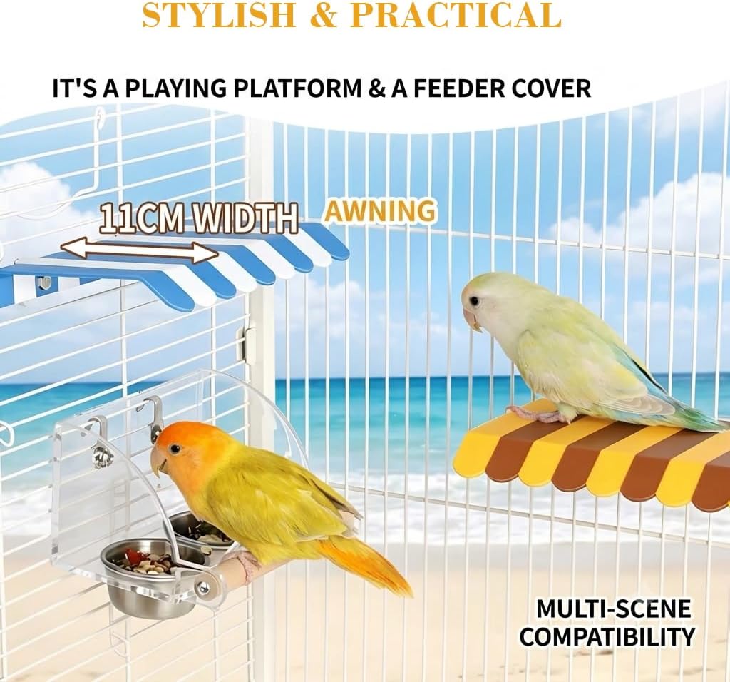 Bird Feeder with Roof, Anti-Mess Cage Feeding Station with SS Bowl | Covered Bird Feeder, Anti-Mess Feeding Station, Stainless Steel Bowl, Acrylic Cage Feeder, Parrot & Small Bird Supply