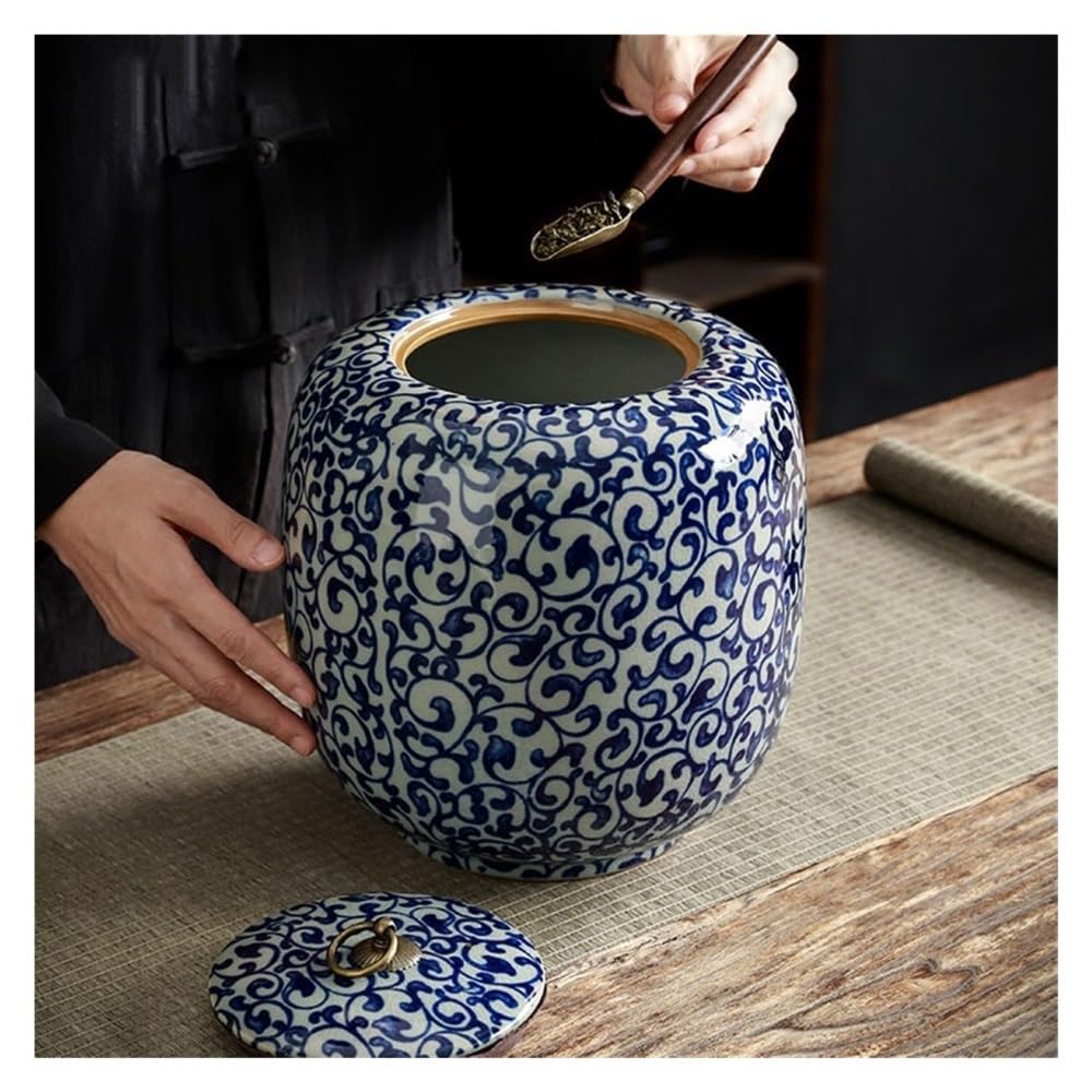 Pojemnik na herbatę Chiński pojemnik na herbatę ceramiczny słoik uszczelniający duży magazyn do przechowywania w gospodarstwie domowym Retro luźny liść uniwersalny(L)