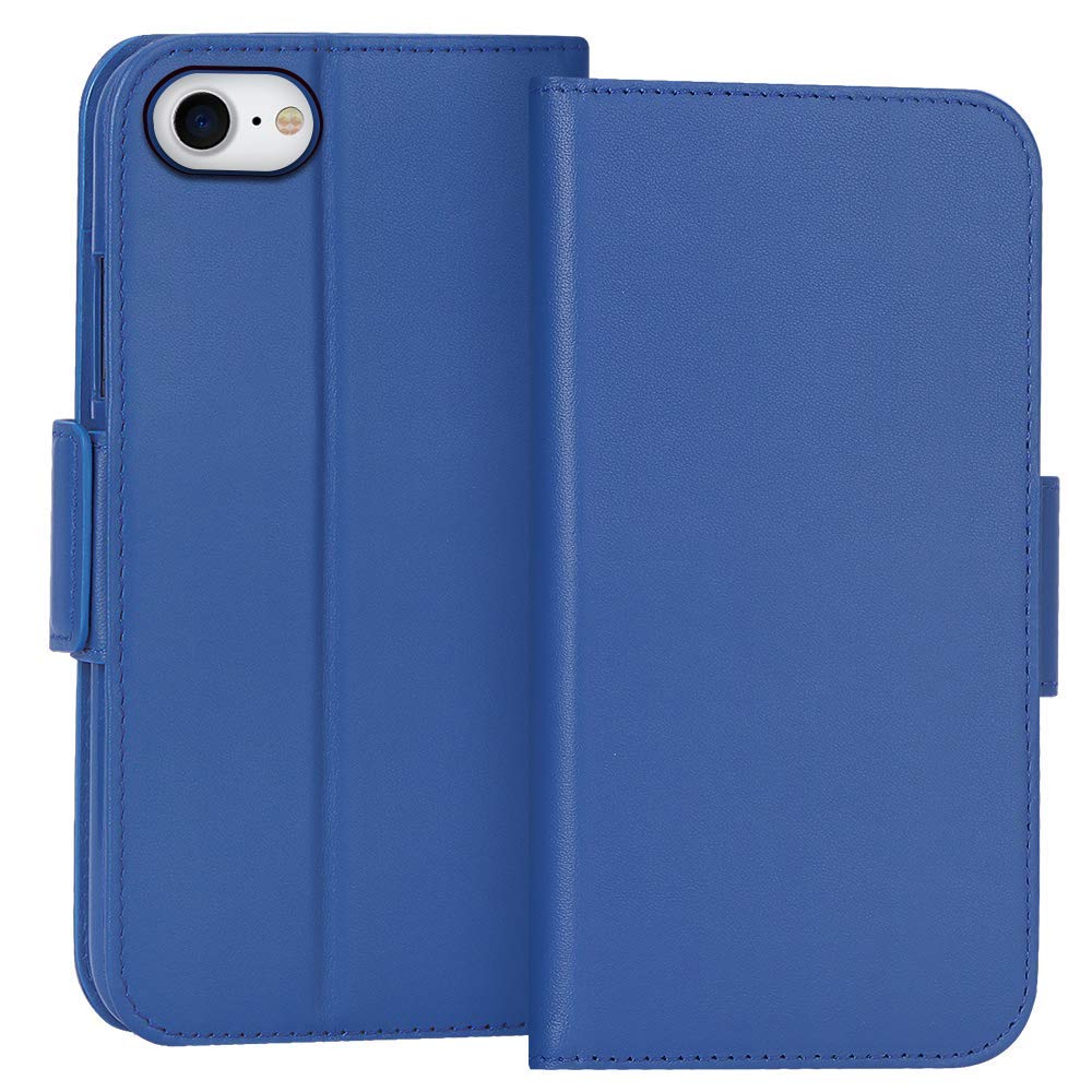 FYY Case for iPhone SE 2020, iPhone 7/8 4.7", Luxury [Cowhide Genuine Leather][RFID Blocking] Wallet Case Cover with [Kickstand Function] and[Card Slots] for iPhone SE 2020, iPhone 7/8 4.7" Navy