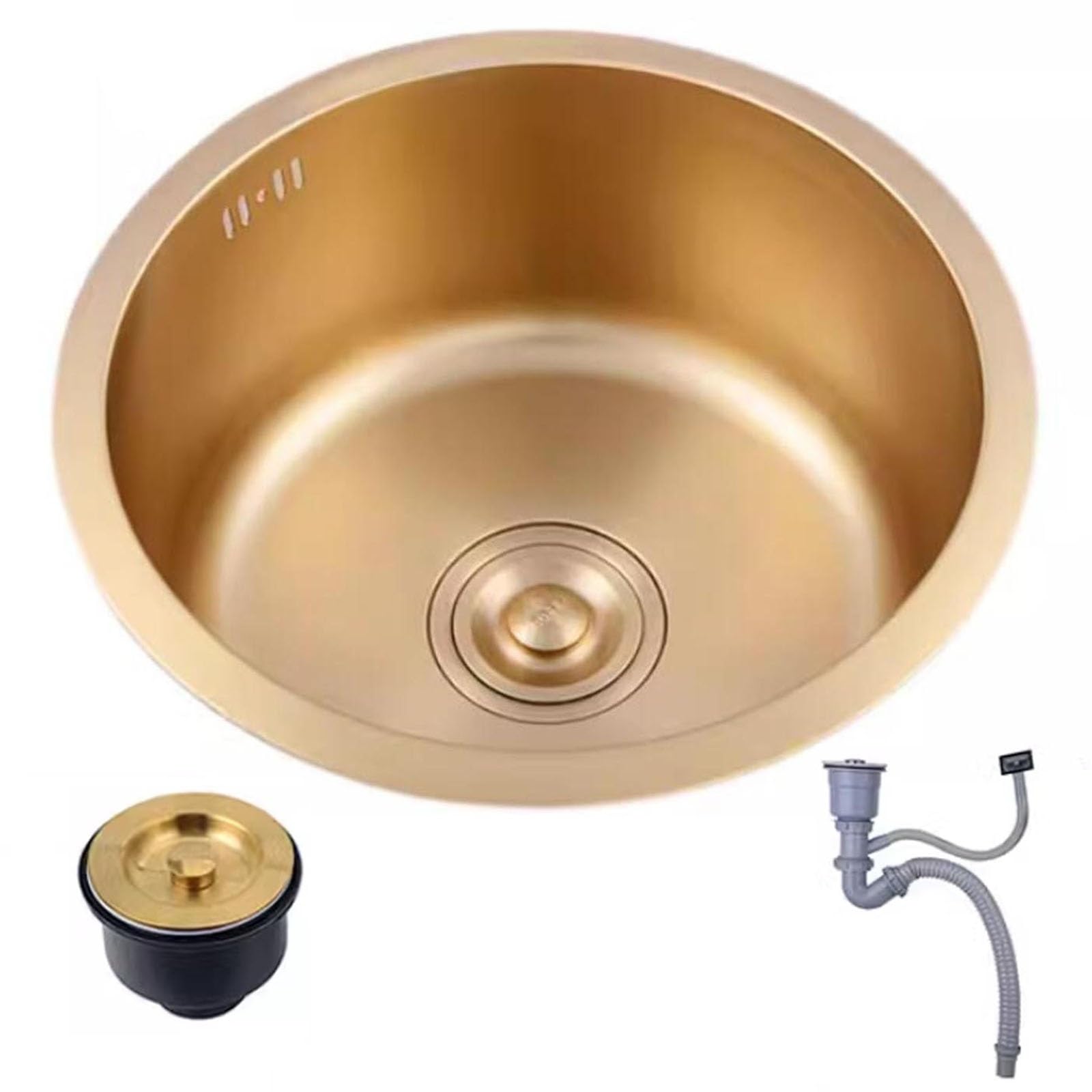 Fregadero redondo dorado de 32 cm en acero inoxidable para cocina y RV