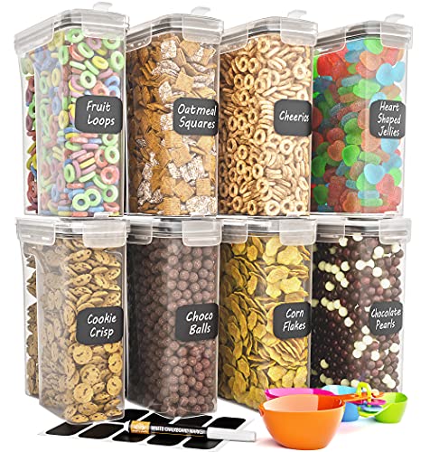 Cereal Containers Storage Set of 8 (101.4oz) - Premium Airtight Food Storage Containers for Kitchen Organization - Includes Labels, Spoon Set & Pen - Kitchen Containers best for Flour & Rice