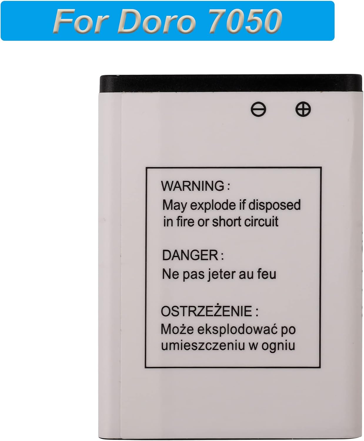 Back view of the DBS-1350A replacement battery showing warning labels in multiple languages.