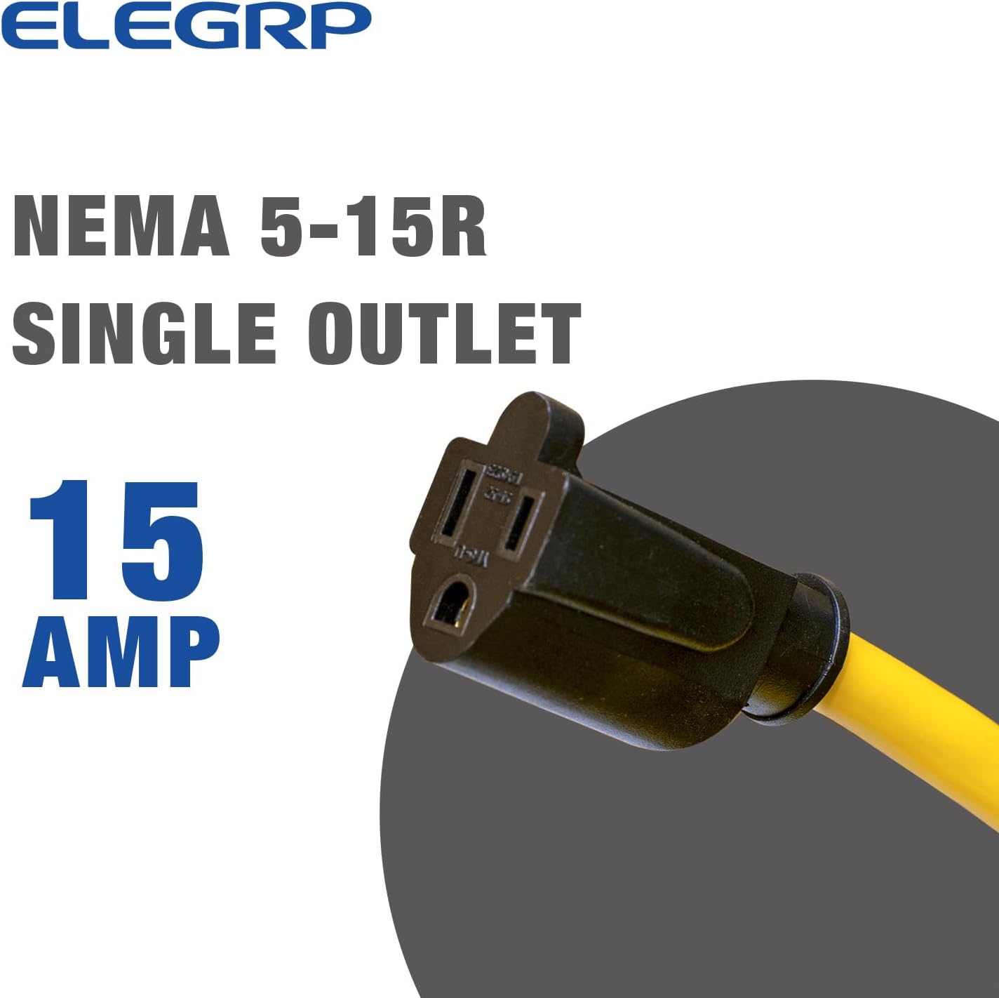 ELEGRP 15 Amp 3ft Auto Reset GFCI Extension Cord 12/3 SJTW Heavy Duty Yellow Pigtail Cable 3 Wires 3 Prongs Grounded Plug with Single Electrical Power Outlet, UL Listed