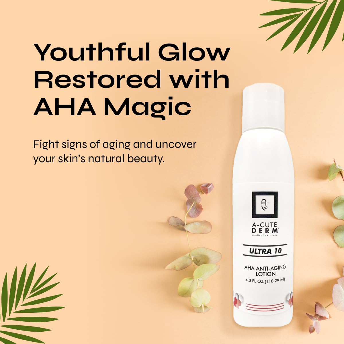 A-Cute Derm Ultra 10 AHA Anti-Aging Lotion for Exfoliation Simple and Effective for Face and Body (4 OZ)