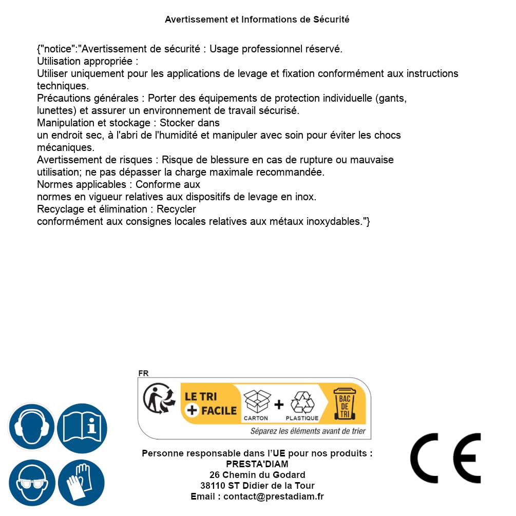 D-Work - 1 corridore a massetto fisso saldato + punta a crimpare 12 mm, in acciaio inox A4