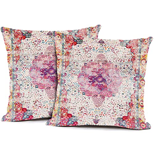 Snycler Pink Antique Persian Throw Pillow Cover Linen Set Of 2 Decorative Vintage Throw Pillowcases Cushion Case For Home Decor Living Room Bed Couch Sofa Car Outdoor 18"X18" #TOP3